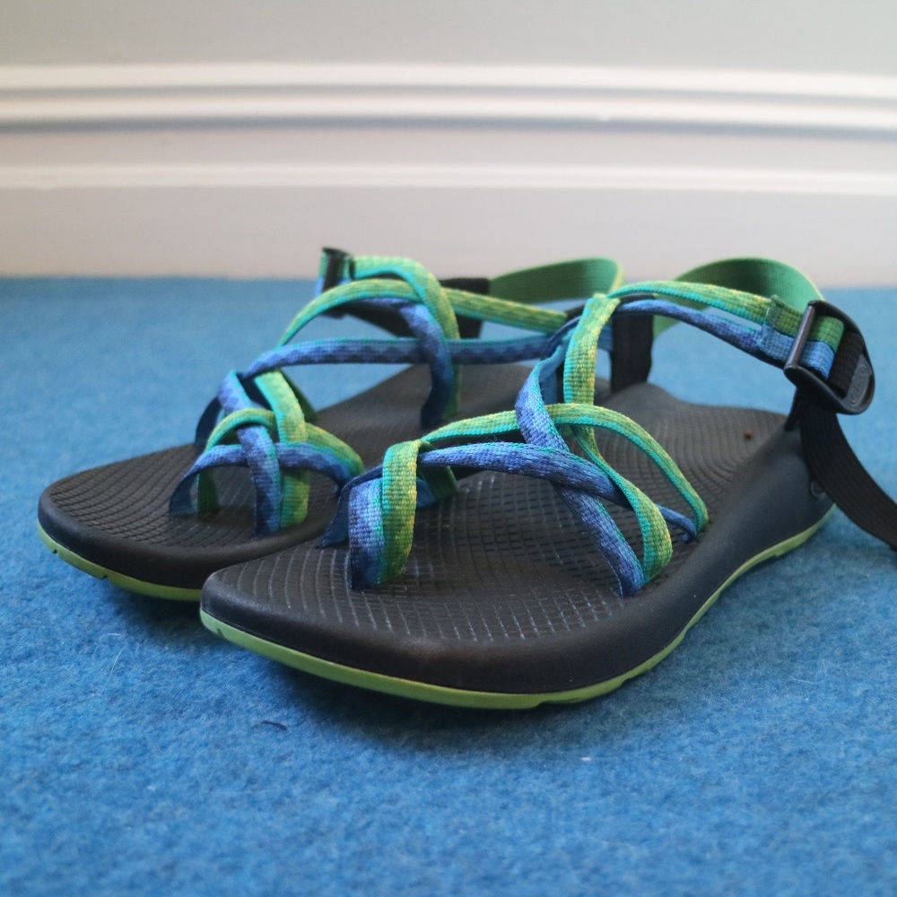 Blue/Green 2 Straped Chaco Sandals with Toe Loops
